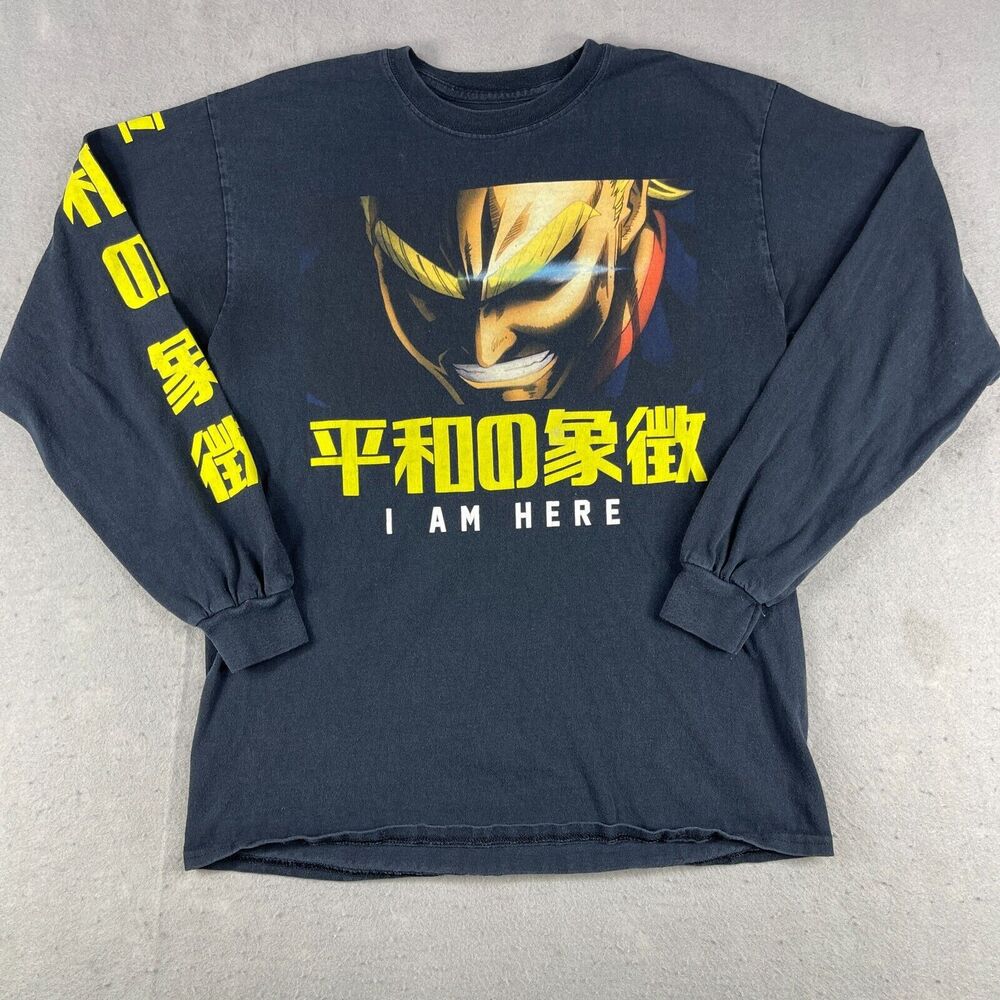 My Hero Academia Shirt Boys Medium Black Cotton Graphic All Might I Am Here